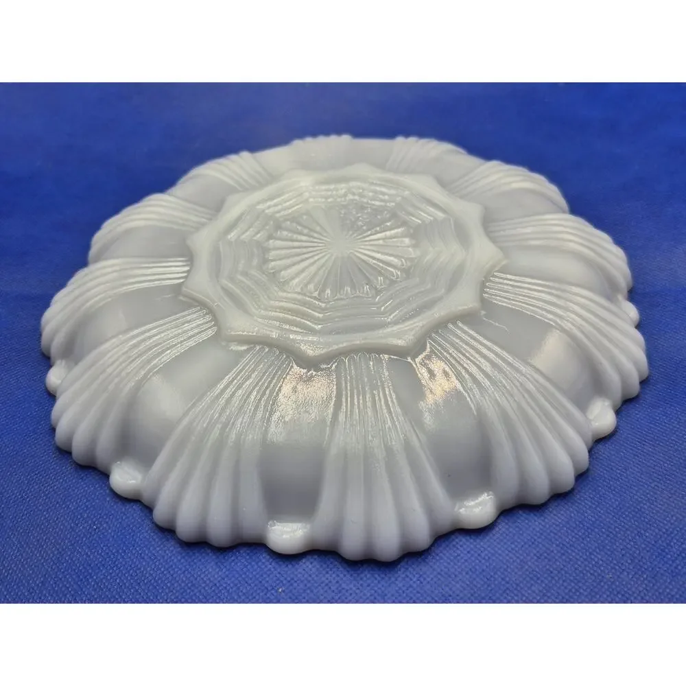 Vtg Anchor Hocking Milk Glass Divided Relish Dish Gold Trim Scalloped Rim 10